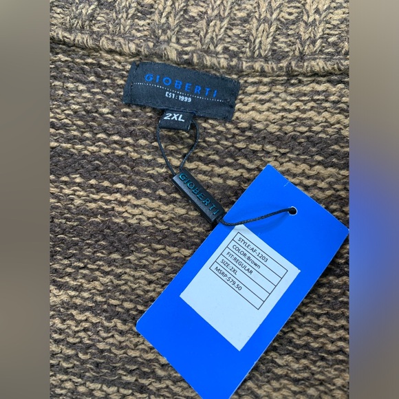 Men’s Gioberti EST 1999 Brown Knit Zippered Sweater NWT Size 2XL - Picture 8 of 11